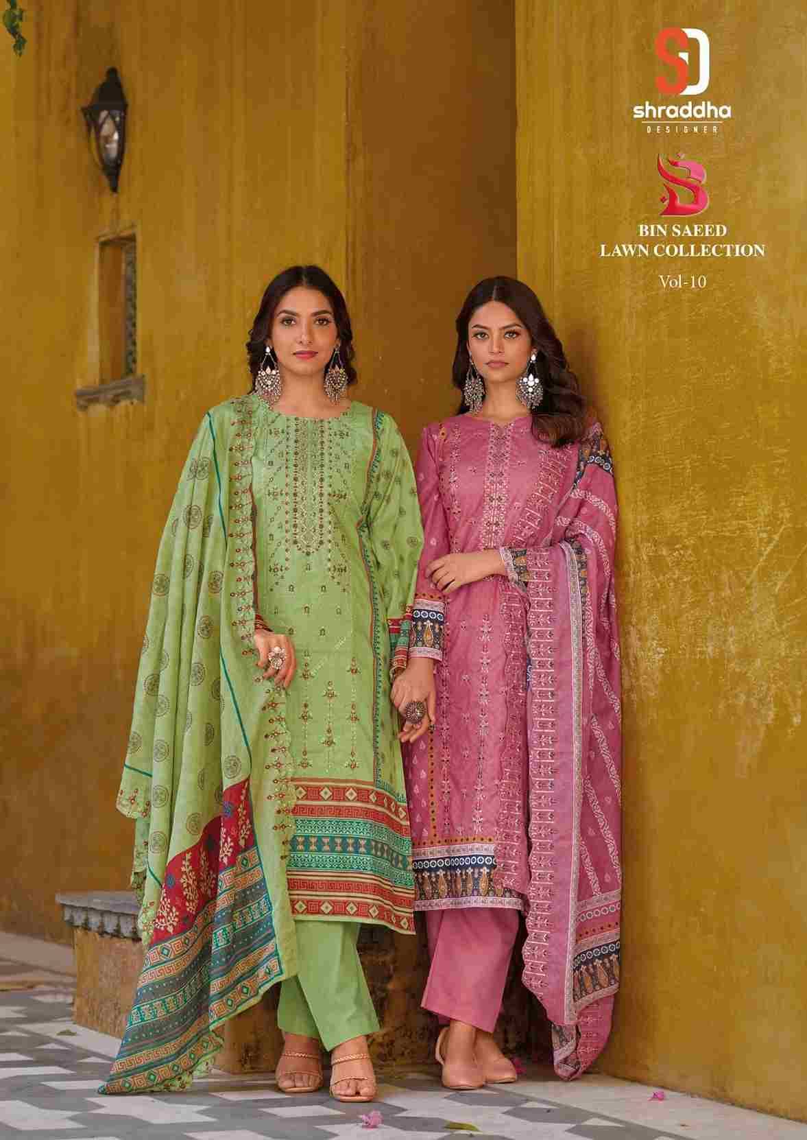 Bin Saeed Lawn Collection Vol-10 By Shraddha Designer 10001 To 10008 Series Designer Pakistani Suits Beautiful Fancy Stylish Colorful Party Wear & Occasional Wear Pure Cotton Print With Embroidery Dresses At Wholesale Price