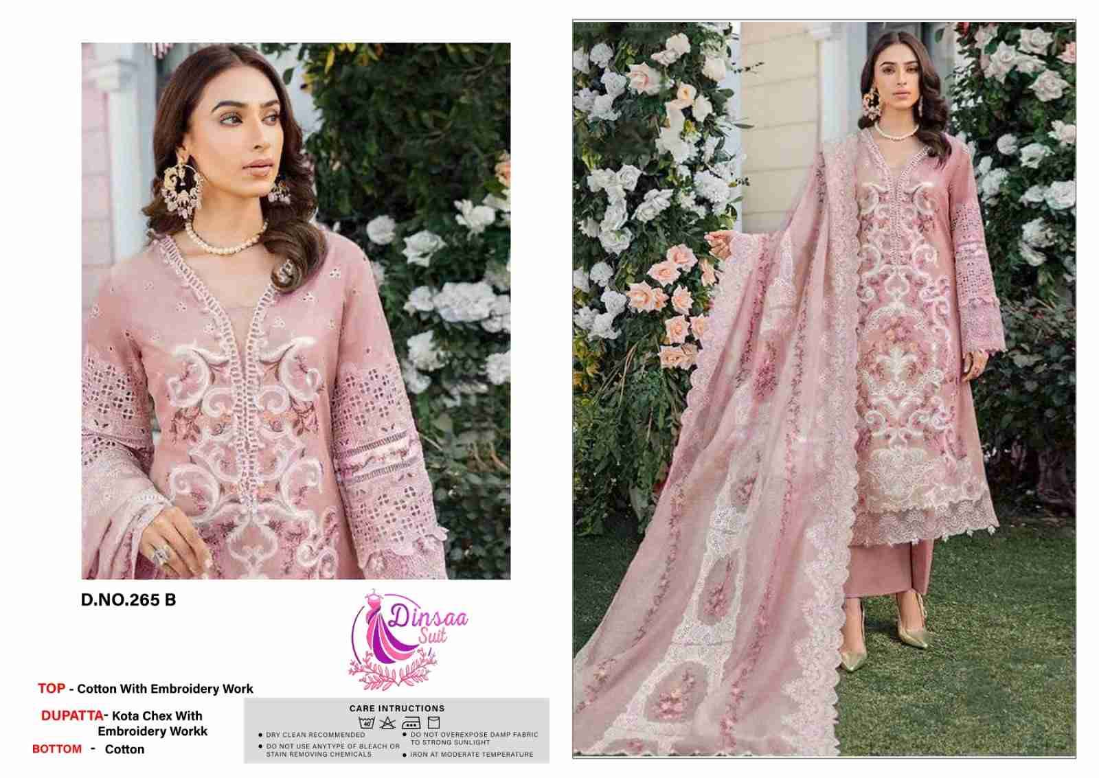 Dinsaa Hit Design 265 Colours By Dinsaa Suits 265-A To 265-D Series Beautiful Pakistani Suits Colorful Stylish Fancy Casual Wear & Ethnic Wear Cotton Embroidered Dresses At Wholesale Price