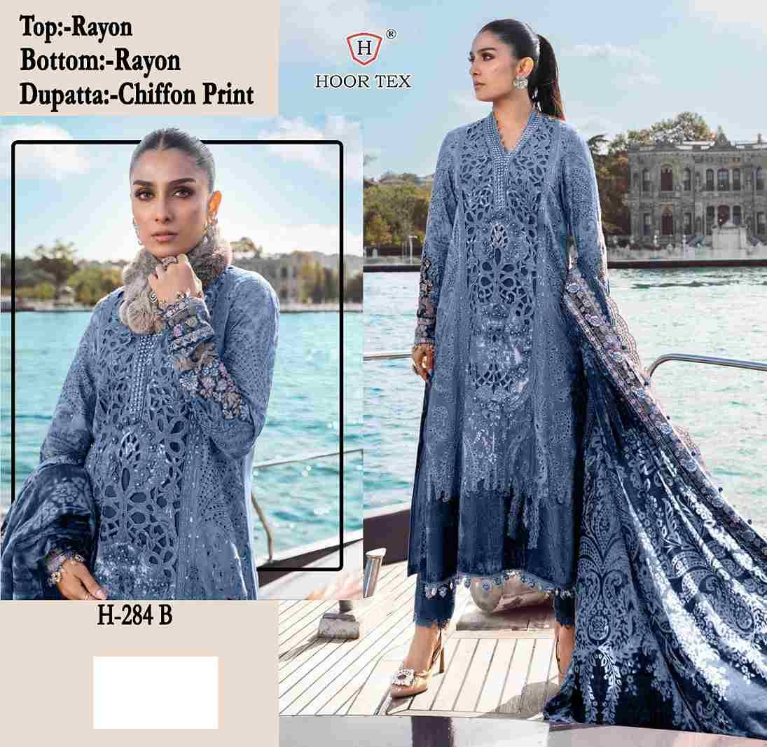 Hoor Tex Hit Design H-284 Colours By Hoor Tex H-284-A To H-284-C Series Designer Festive Pakistani Suits Collection Beautiful Stylish Fancy Colorful Party Wear & Occasional Wear Rayon With Embroidered Dresses At Wholesale Price