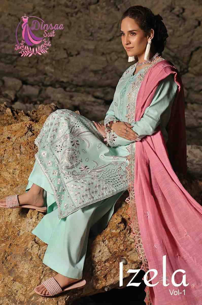 Izela Vol-1 By Dinsaa Suits 244 To 246 Series Beautiful Pakistani Suits Stylish Fancy Colorful Party Wear & Occasional Wear Cotton Embroidered Dresses At Wholesale Price