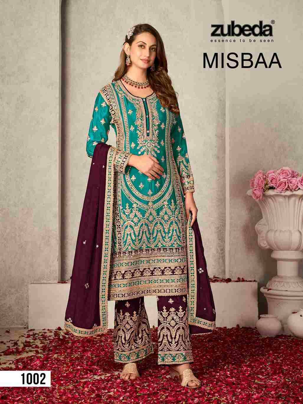 Misbaa By Zubeda 1001 To 1002 Series Beautiful Sharara Suits Colorful Stylish Fancy Casual Wear & Ethnic Wear Chinnon Silk Dresses At Wholesale Price
