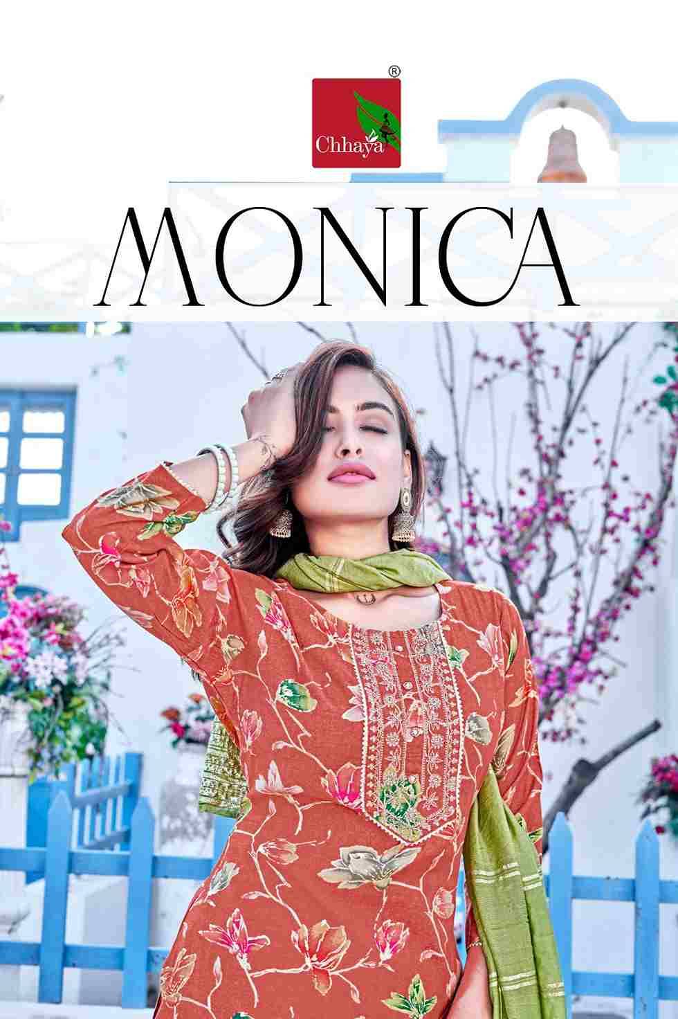 Monica By Chhaya 1001 To 1006 Series Designer Festive Suits Collection Beautiful Stylish Fancy Colorful Party Wear & Occasional Wear Viscose Rayon Print Dresses At Wholesale Price