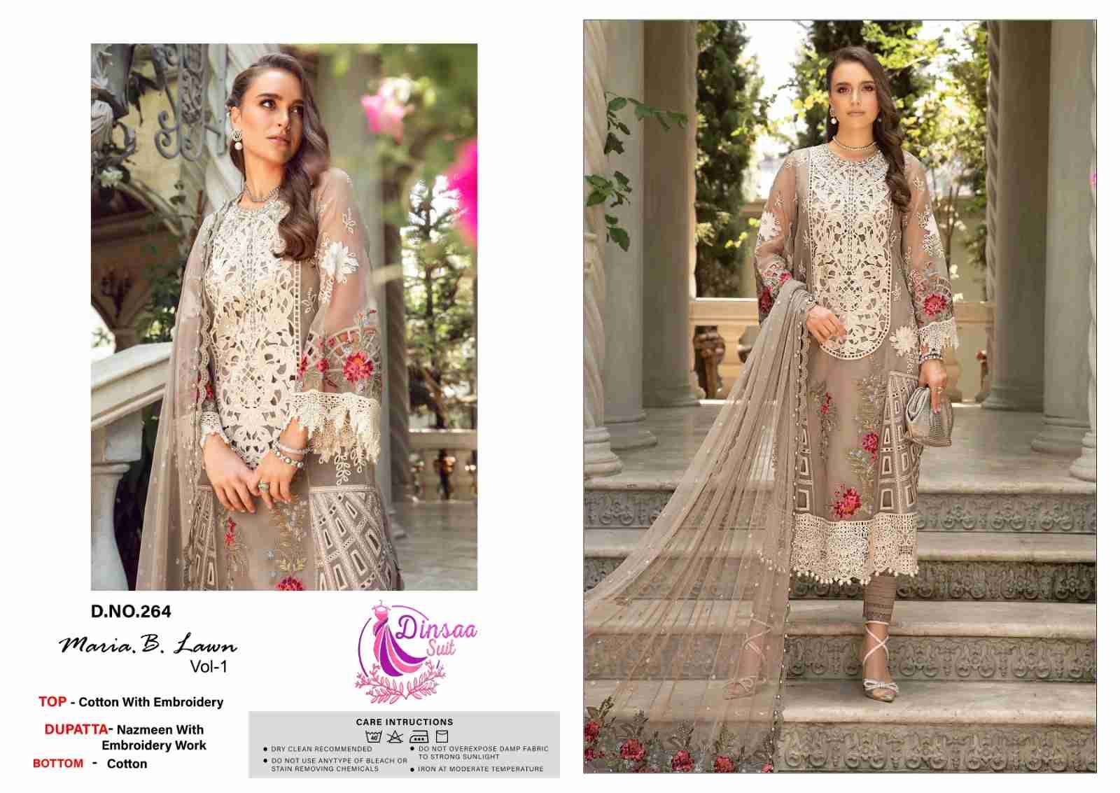 Maria.B. Lawn Vol-1 By Dinsaa Suits 263 To 265 Series Beautiful Pakistani Suits Stylish Fancy Colorful Party Wear & Occasional Wear Cotton Embroidered Dresses At Wholesale Price