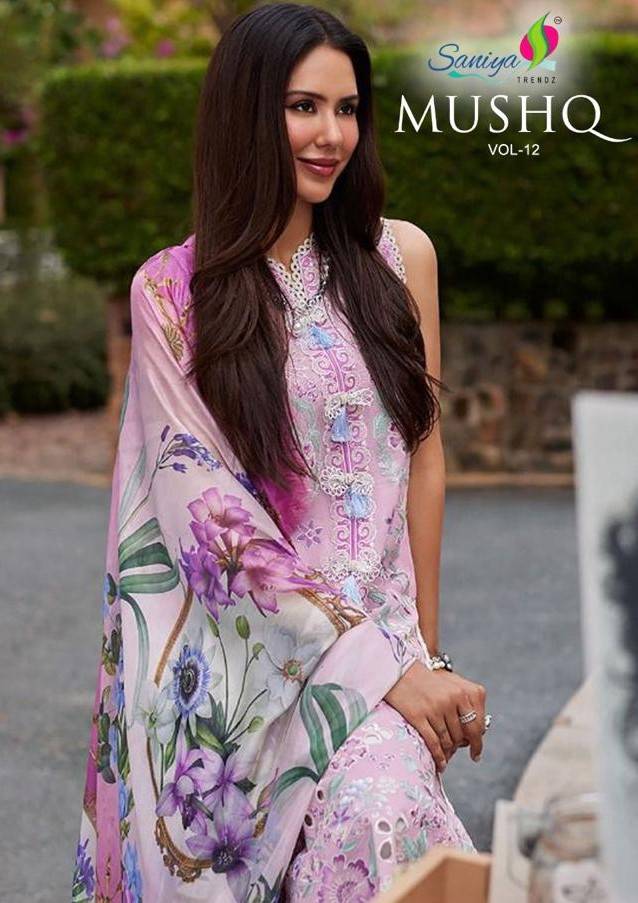 Mushq Vol-12 By Saniya Trendz 12001 To 12002 Series Beautiful Pakistani Suits Colorful Stylish Fancy Casual Wear & Ethnic Wear Cotton Embroidered Dresses At Wholesale Price