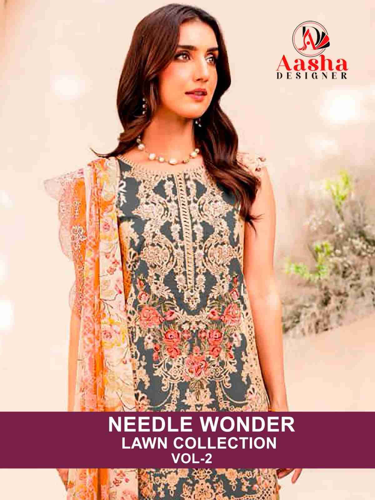 Needle Wonder Lawn Collection Vol-2 By Aasha Designer 1045-A To 1045-C Series Pakistani Suits Beautiful Fancy Colorful Stylish Party Wear & Occasional Wear Pure Cotton Embroidery Dresses At Wholesale Price