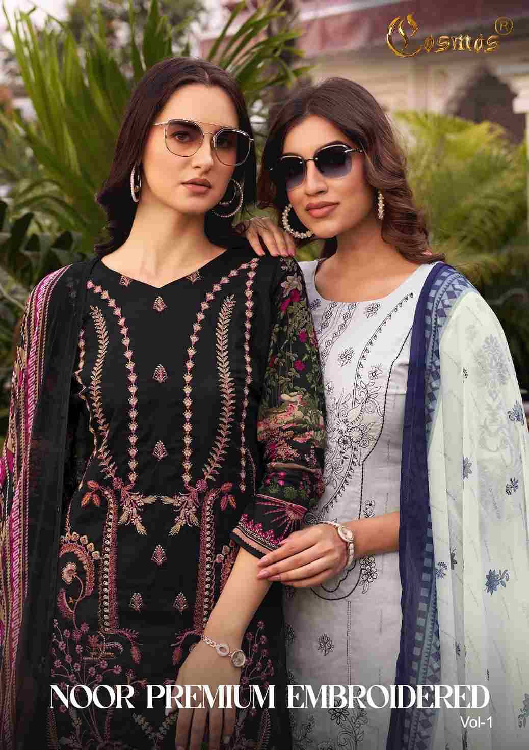 Noor Premium Embroidered Vol-1 By Cosmos 1001 To 1010 Series Beautiful Pakistani Suits Stylish Fancy Colorful Party Wear & Occasional Wear Faux Georgette Embroidery Dresses At Wholesale Price