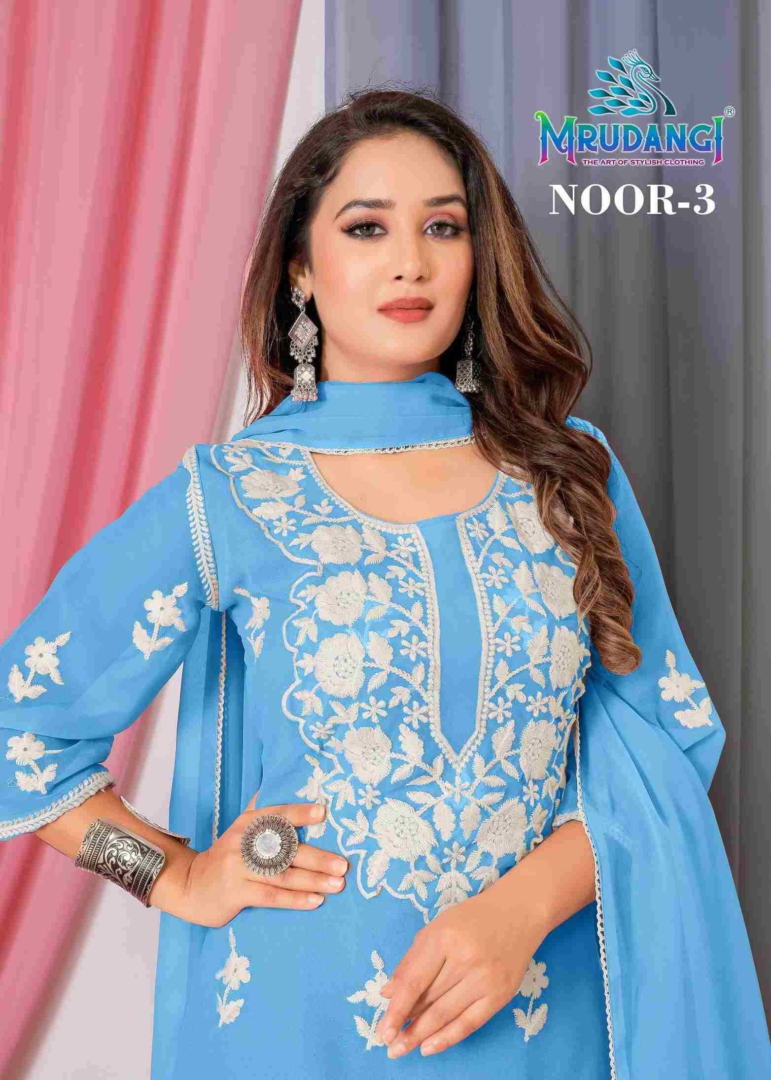 Noor Vol-3 By Mrudangi 2057 To 2060 Series Beautiful Sharara Suits Colorful Stylish Fancy Casual Wear & Ethnic Wear Georgette Embroidered Dresses At Wholesale Price