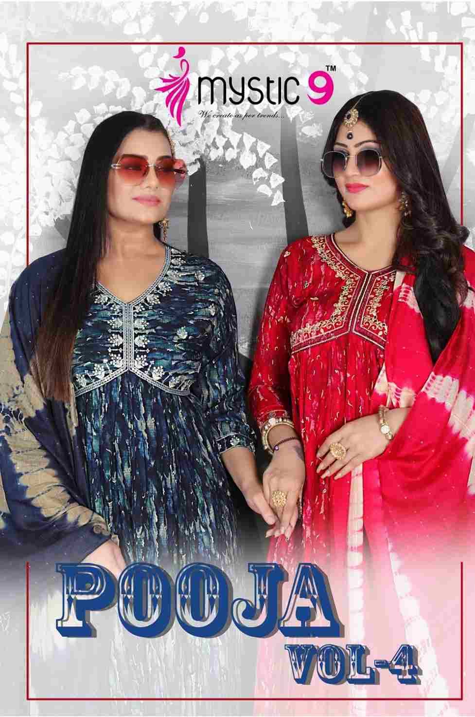 Pooja Vol-4 By Mystic 9 4001 To 4008 Series Beautiful Festive Suits Colorful Stylish Fancy Casual Wear & Ethnic Wear Fancy Dresses At Wholesale Price