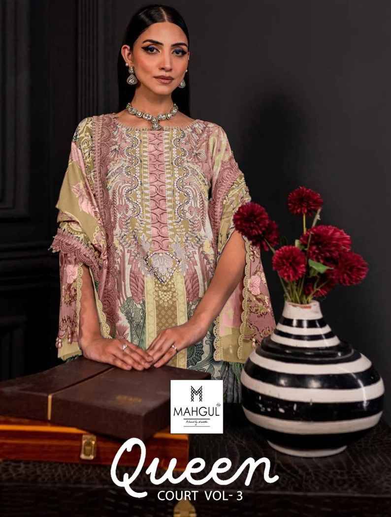 Queen Court Vol-3 By Mahgul 3001 To 3004 Series Designer Pakistani Suits Beautiful Stylish Fancy Colorful Party Wear & Occasional Wear Lawn Cotton Dresses At Wholesale Price