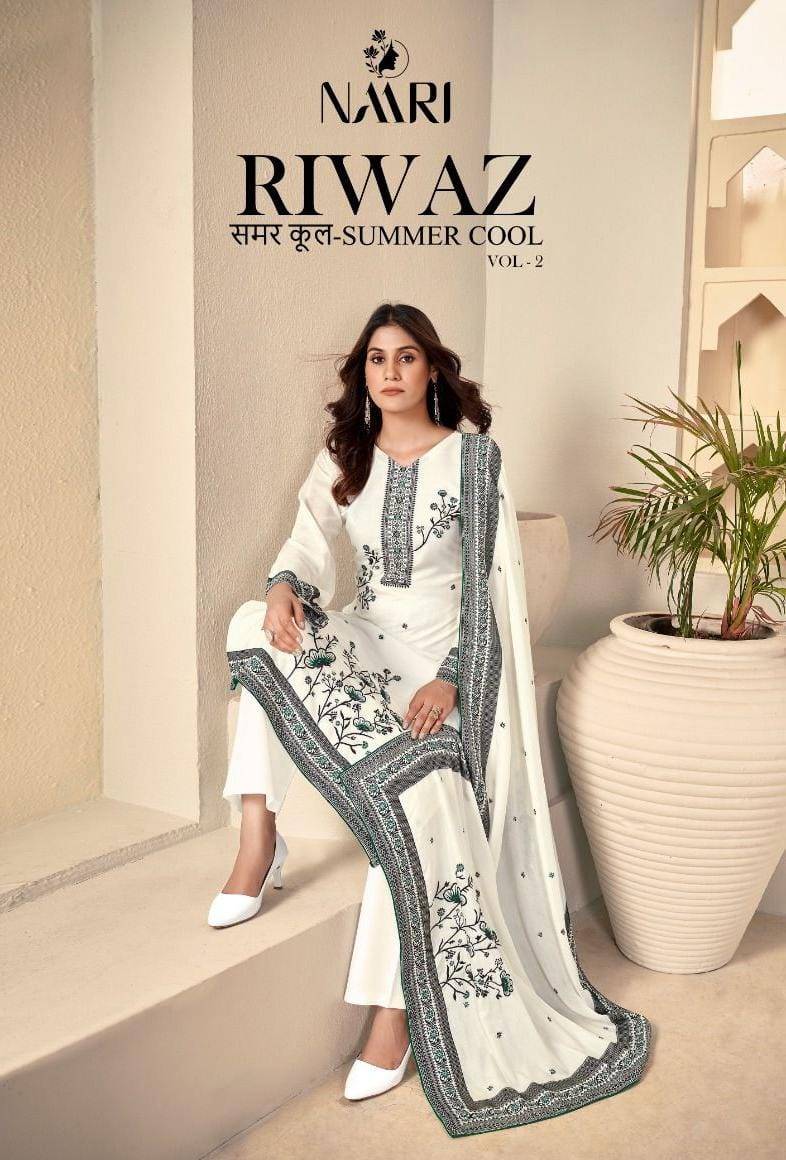 Riwaz Vol-2 By Naari 88001 To 88004 Series Beautiful Stylish Festive Suits Fancy Colorful Casual Wear & Ethnic Wear & Ready To Wear Pure Muslin Jacquard Print Dresses At Wholesale Price