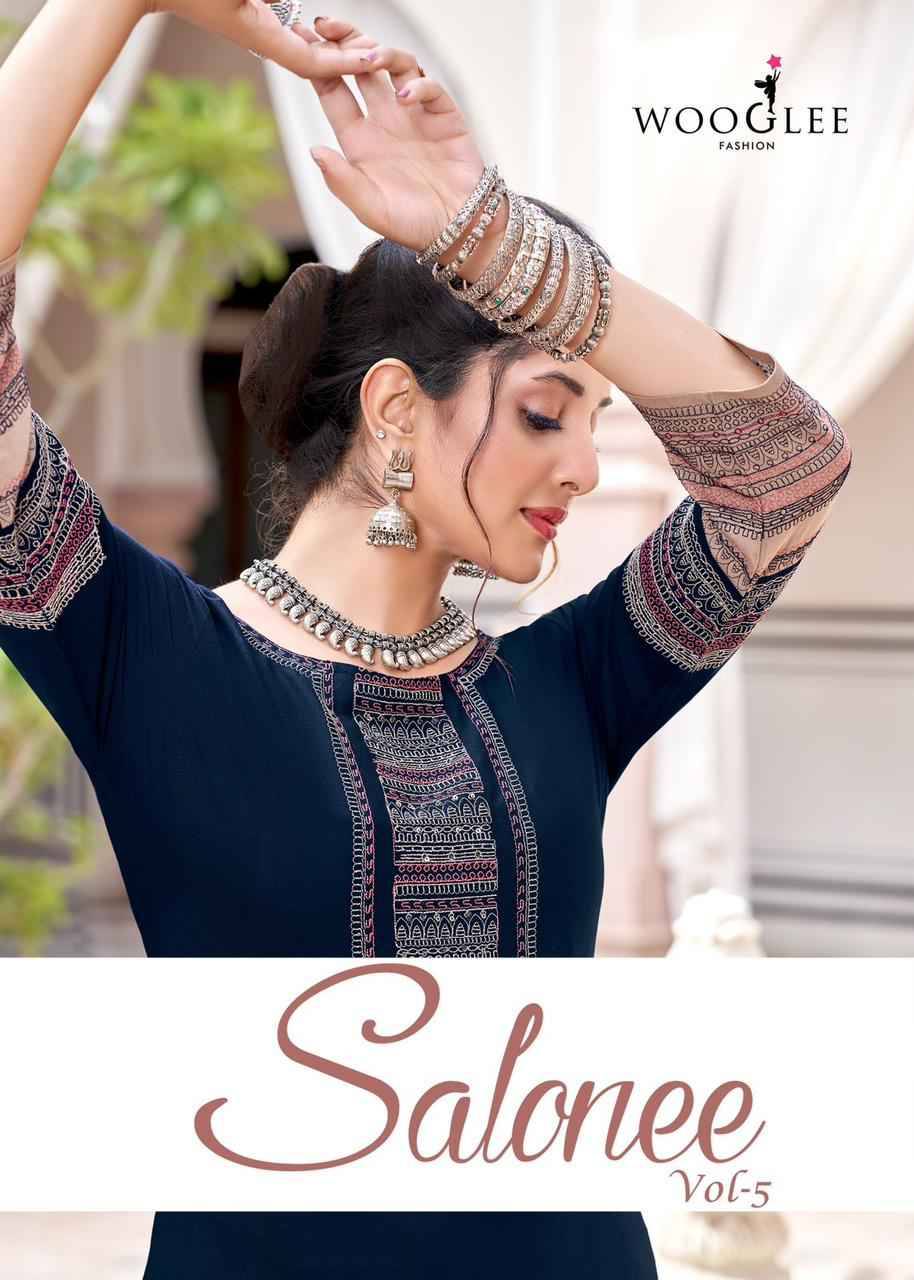 Salonee Vol-5 By Wooglee 3019 To 3024 Series Designer Stylish Fancy Colorful Beautiful Party Wear & Ethnic Wear Collection Rayon With Work Kurtis At Wholesale Price