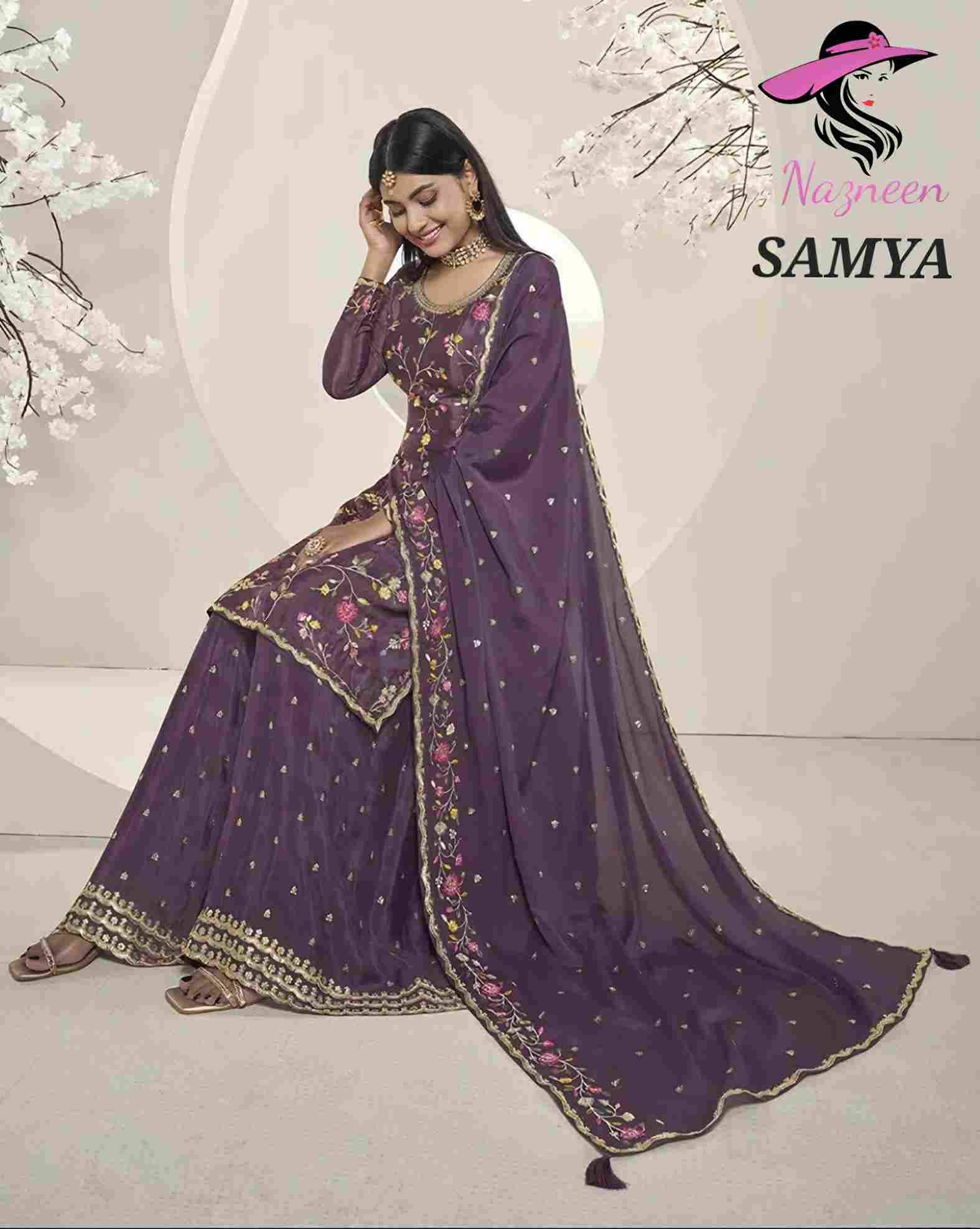 Samya By Nazneen 1718 To 1721 Series Beautiful Sharara Suits Colorful Stylish Fancy Casual Wear & Ethnic Wear Chinnon Dresses At Wholesale Price