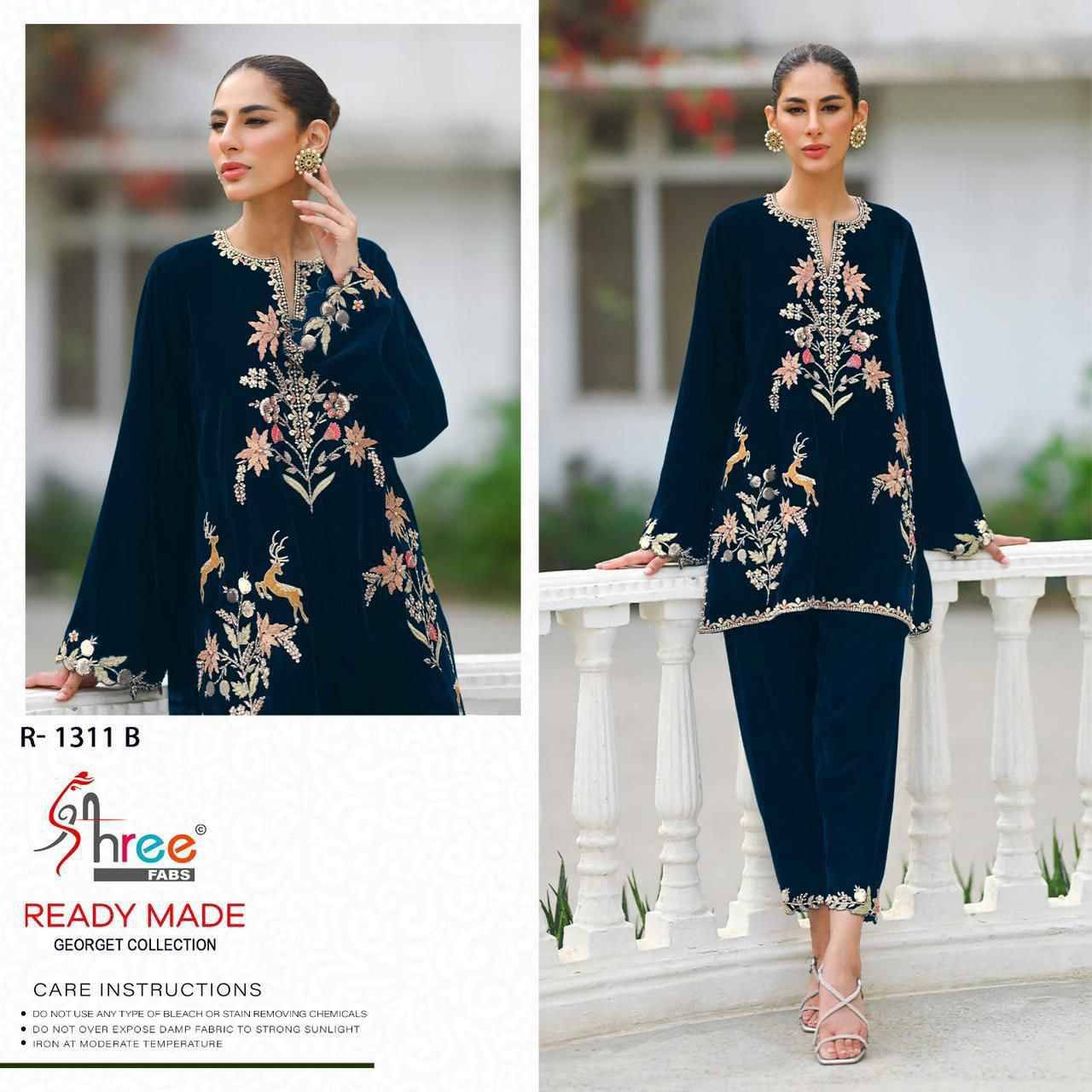 Shree Fabs Hit Design R-1311 Colours By Shree Fabs R-1311-A To R-1311-D Series Designer Stylish Fancy Colorful Beautiful Party Wear & Ethnic Wear Collection Faux Georgette Kurtis With Bottom At Wholesale Price