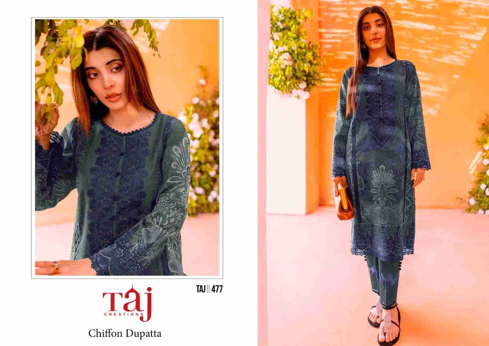 Taj Hit Design 477 By Taj Creation Beautiful Pakistani Suits Colorful Stylish Fancy Casual Wear & Ethnic Wear Pure Cotton Print With Embroidered Dresses At Wholesale Price