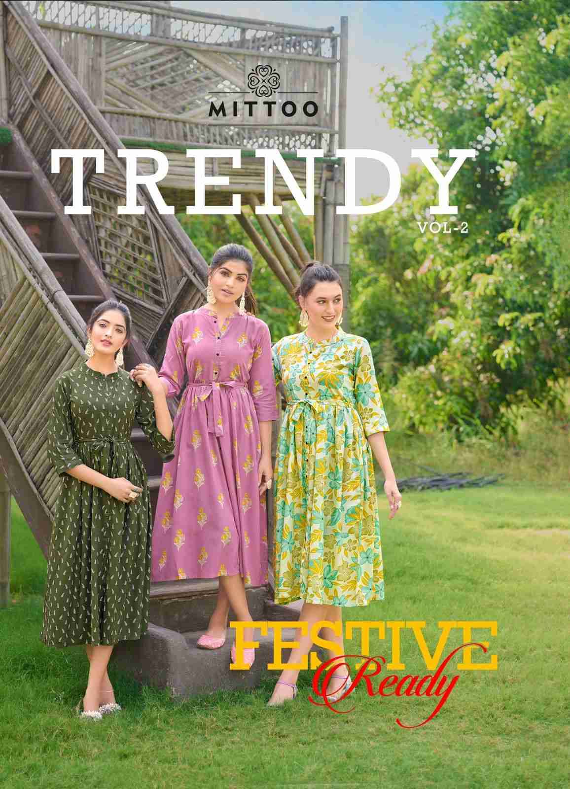 Trendy Vol-2 By Mittoo 2001 To 2006 Series Designer Stylish Fancy Colorful Beautiful Party Wear & Ethnic Wear Collection Rayon Print Kurtis At Wholesale Price