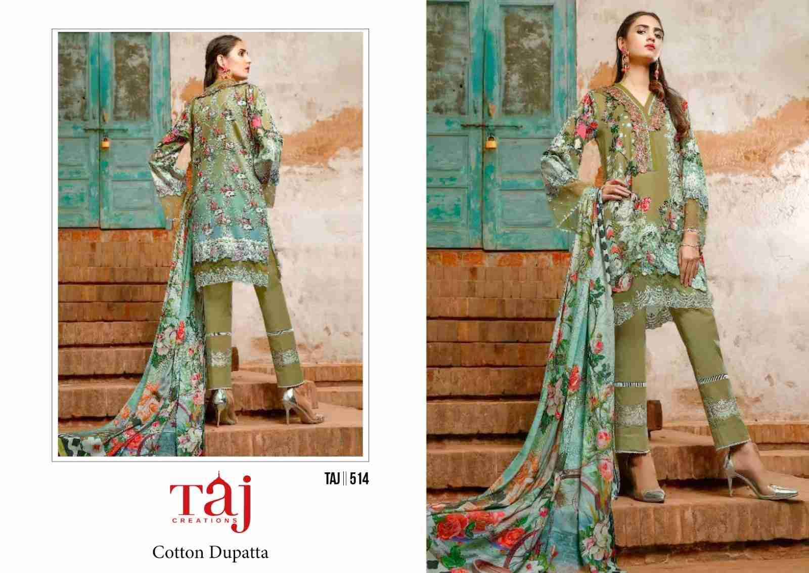 Taj Hit Design 514 By Taj Creation Beautiful Pakistani Suits Colorful Stylish Fancy Casual Wear & Ethnic Wear Pure Cotton Print With Embroidered Dresses At Wholesale Price