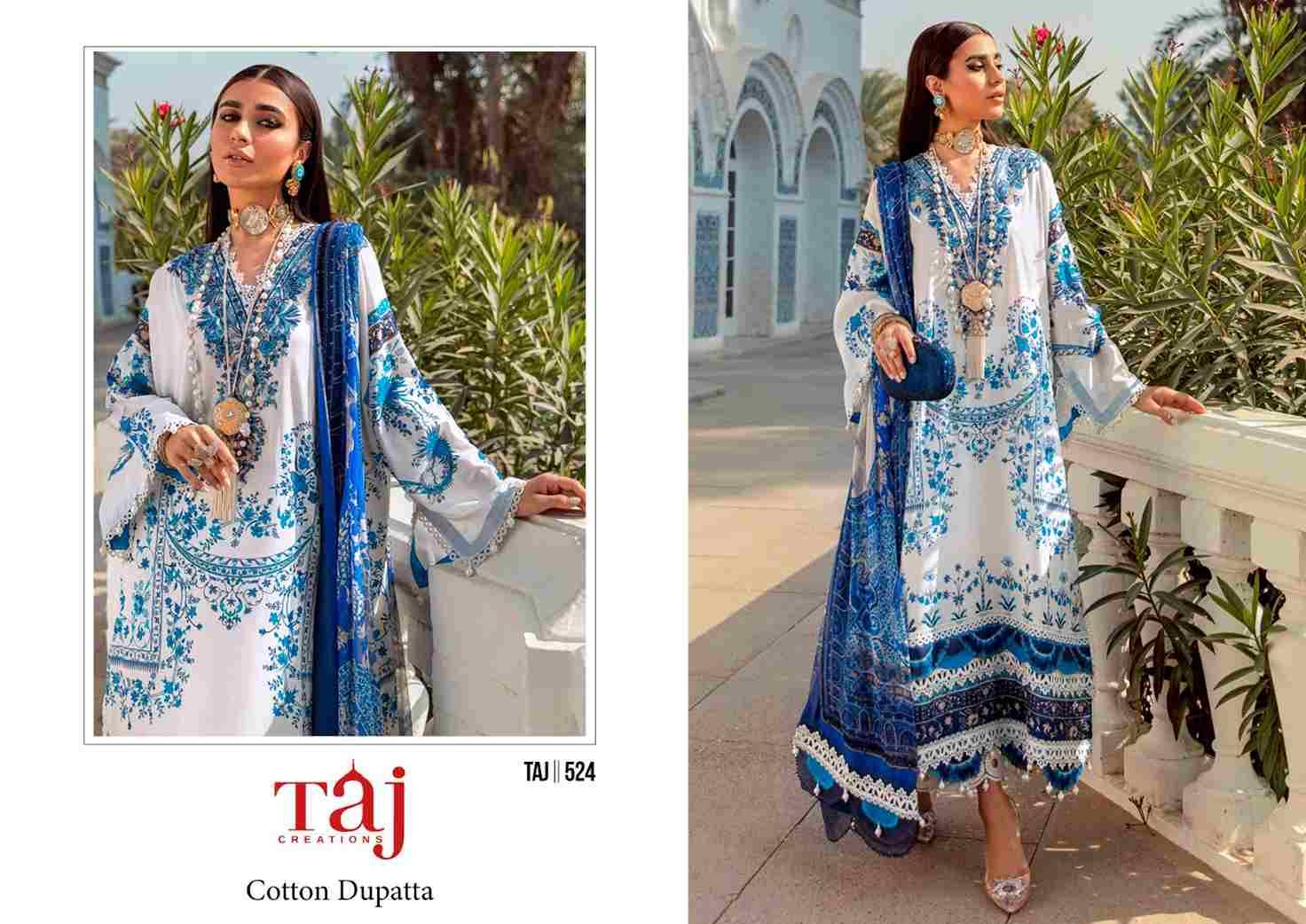 Taj 523 Series By Taj Creation 523 To 524 Series Beautiful Pakistani Suits Colorful Stylish Fancy Casual Wear & Ethnic Wear Pure Cotton With Embroidered Dresses At Wholesale Price