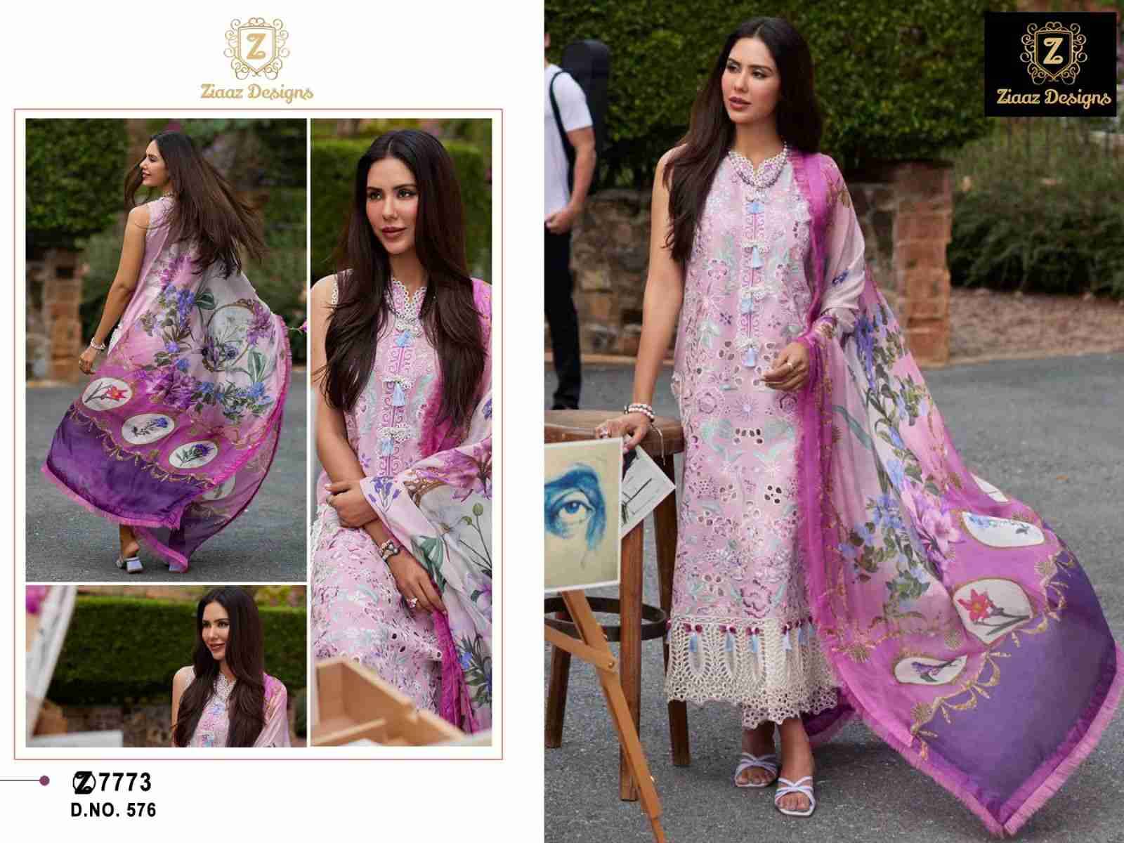 Ziaaz Designs Hit Design 576 By Ziaaz Designs Beautiful Pakistani Suits Colorful Stylish Fancy Casual Wear & Ethnic Wear Cambric Cotton Embroidered Dresses At Wholesale Price