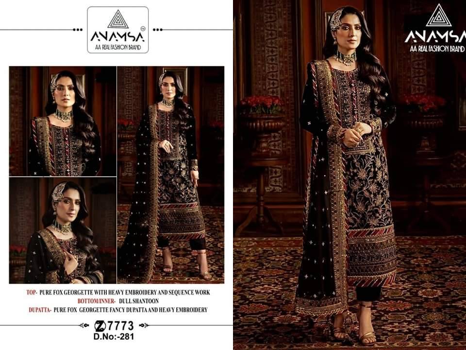 Anamsa Hit Design 281 By Fashid Wholesale Beautiful Pakistani Suits Colorful Stylish Fancy Casual Wear & Ethnic Wear Pure Faux Georgette Embroidered Dresses At Wholesale Price
