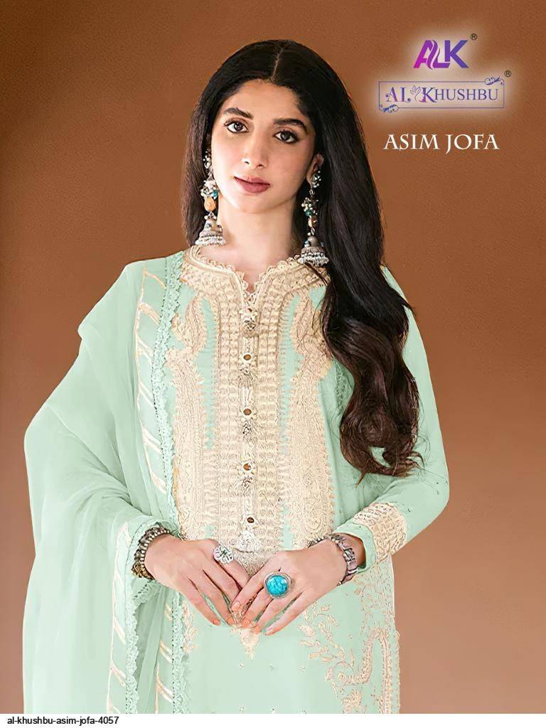 Asim Jofa By Al Khushbu 4057-A To 4057-D Series Designer Pakistani Suits Beautiful Stylish Fancy Colorful Party Wear & Occasional Wear Faux Georgette With Embroidery Dresses At Wholesale Price