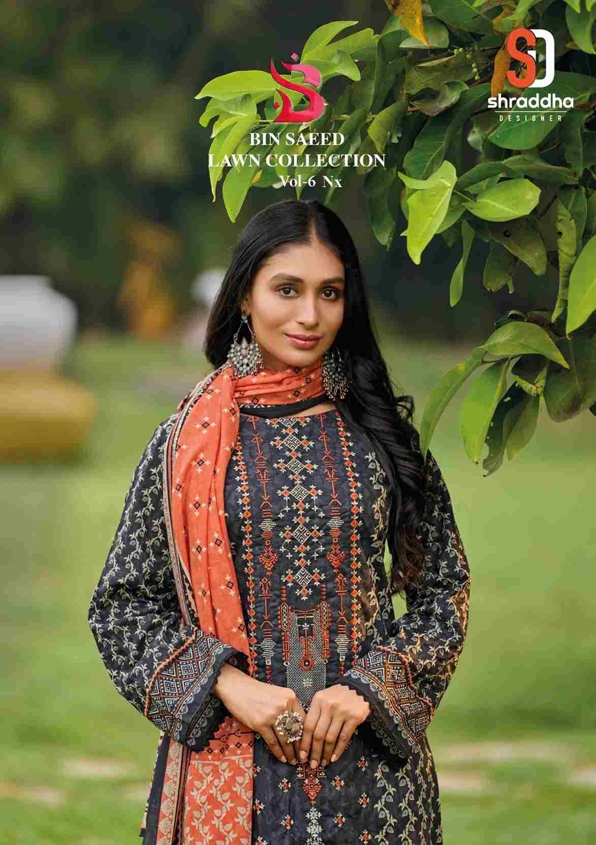 Bin Saeed Lawn Collection Vol-6 Nx By Shraddha Designer Designer Pakistani Suits Beautiful Fancy Stylish Colorful Party Wear & Occasional Wear Pure Cotton Print With Embroidery Dresses At Wholesale Price