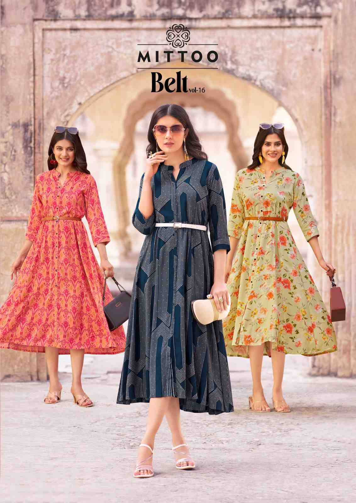 Belt Vol-16 By Mittoo 1413 To 1418 Series Designer Stylish Fancy Colorful Beautiful Party Wear & Ethnic Wear Collection Rayon Print Kurtis At Wholesale Price