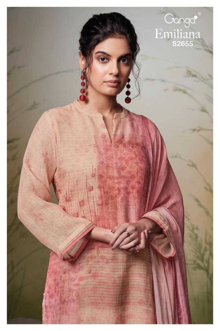Emiliana-2655 By Ganga Fashion 2655-A To 2655-D Series Designer Festive Suits Beautiful Fancy Colorful Stylish Party Wear & Occasional Wear Pure Linen Dresses At Wholesale Price