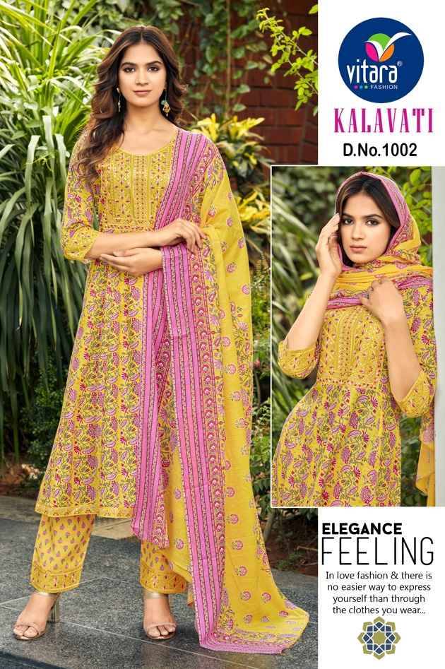 Kalavati By Vitara 1001 To 1004 Series Beautiful Stylish Festive Suits Fancy Colorful Casual Wear & Ethnic Wear & Ready To Wear Heavy Cotton Dresses At Wholesale Price