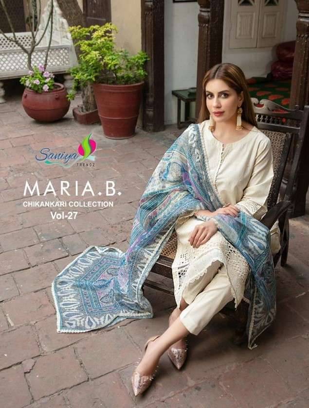 Maria.B. Chikankari Collection Vol-27 By Saniya Trendz 27001 To 27003 Series Beautiful Pakistani Suits Colorful Stylish Fancy Casual Wear & Ethnic Wear Cotton Embroidered Dresses At Wholesale Price