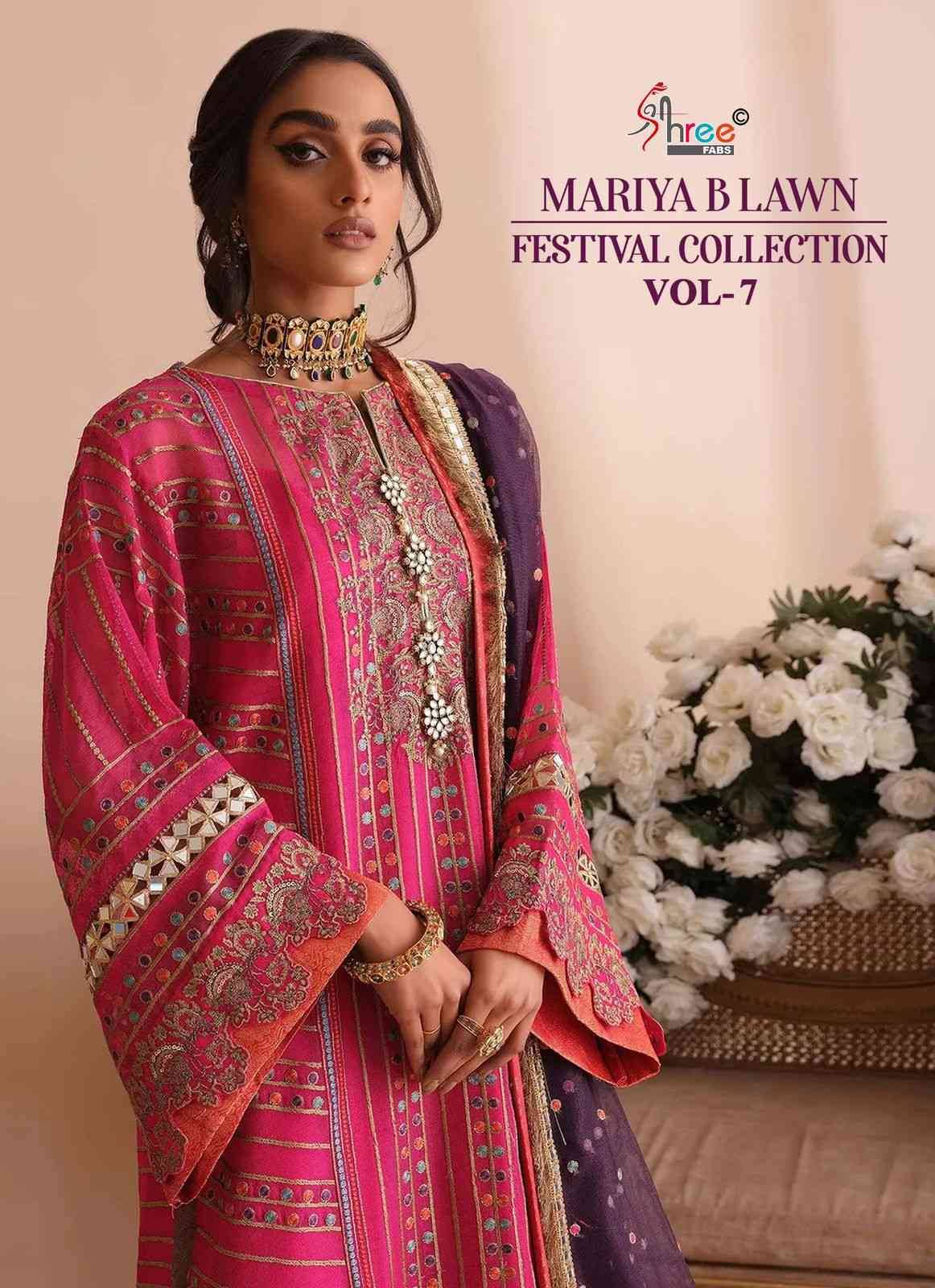 Mariya B Lawn Festival Collection Vol-7 By Shree Fabs 3635 To 3637 Series Designer Pakistani Suits Beautiful Stylish Fancy Colorful Party Wear & Occasional Wear Pure Cotton Embroidered Dresses At Wholesale Price