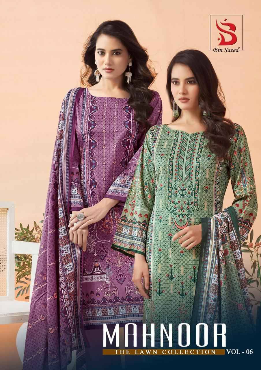 Mahnoor Vol-6 By Bin Saeed 6001 To 6006 Series Designer Festive Suits Beautiful Stylish Fancy Colorful Party Wear & Occasional Wear Pure Lawn Print Dresses At Wholesale Price