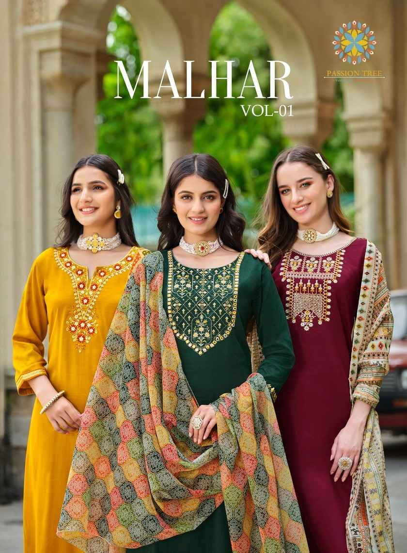 Malhar Vol-1 By Passion Tree 1001 To 1006 Series Beautiful Stylish Festive Suits Fancy Colorful Casual Wear & Ethnic Wear & Ready To Wear Roman Silk Dresses At Wholesale Price