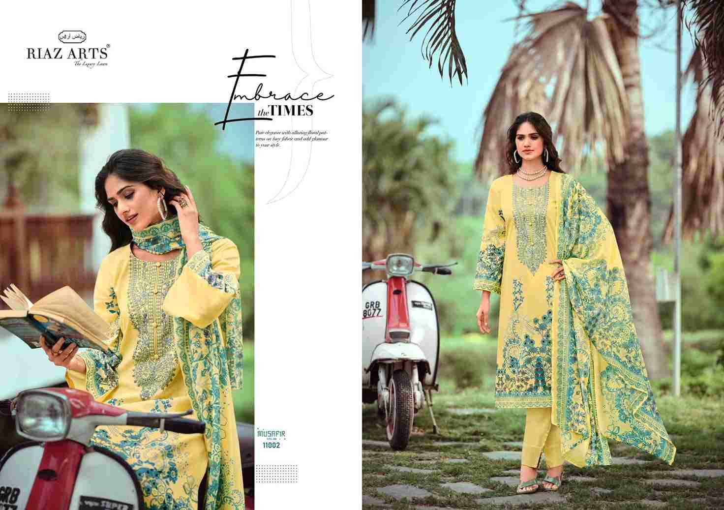 Musafir Vol-9 By Riaz Arts 11001 To 11006 Series Wholesale Designer Pakistani Suits Collection Beautiful Stylish Fancy Colorful Party Wear & Occasional Wear Pure Lawn Cambric With Embroidered Dresses At Wholesale Price