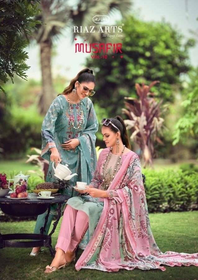 Musafir Vol-10 By Riaz Arts 10001 To 10008 Series Wholesale Designer Pakistani Suits Collection Beautiful Stylish Fancy Colorful Party Wear & Occasional Wear Pure Lawn Print With Embroidered Dresses At Wholesale Price