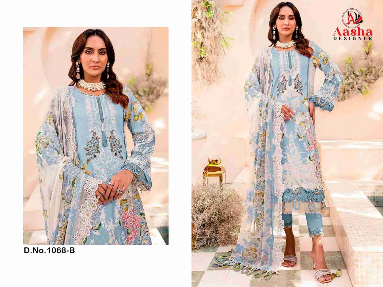 Needle Wonder Lawn Collection Vol-7 By Aasha Designer 1068-A To 1068-B Series Pakistani Suits Beautiful Fancy Colorful Stylish Party Wear & Occasional Wear Pure Cotton Embroidery Dresses At Wholesale Price