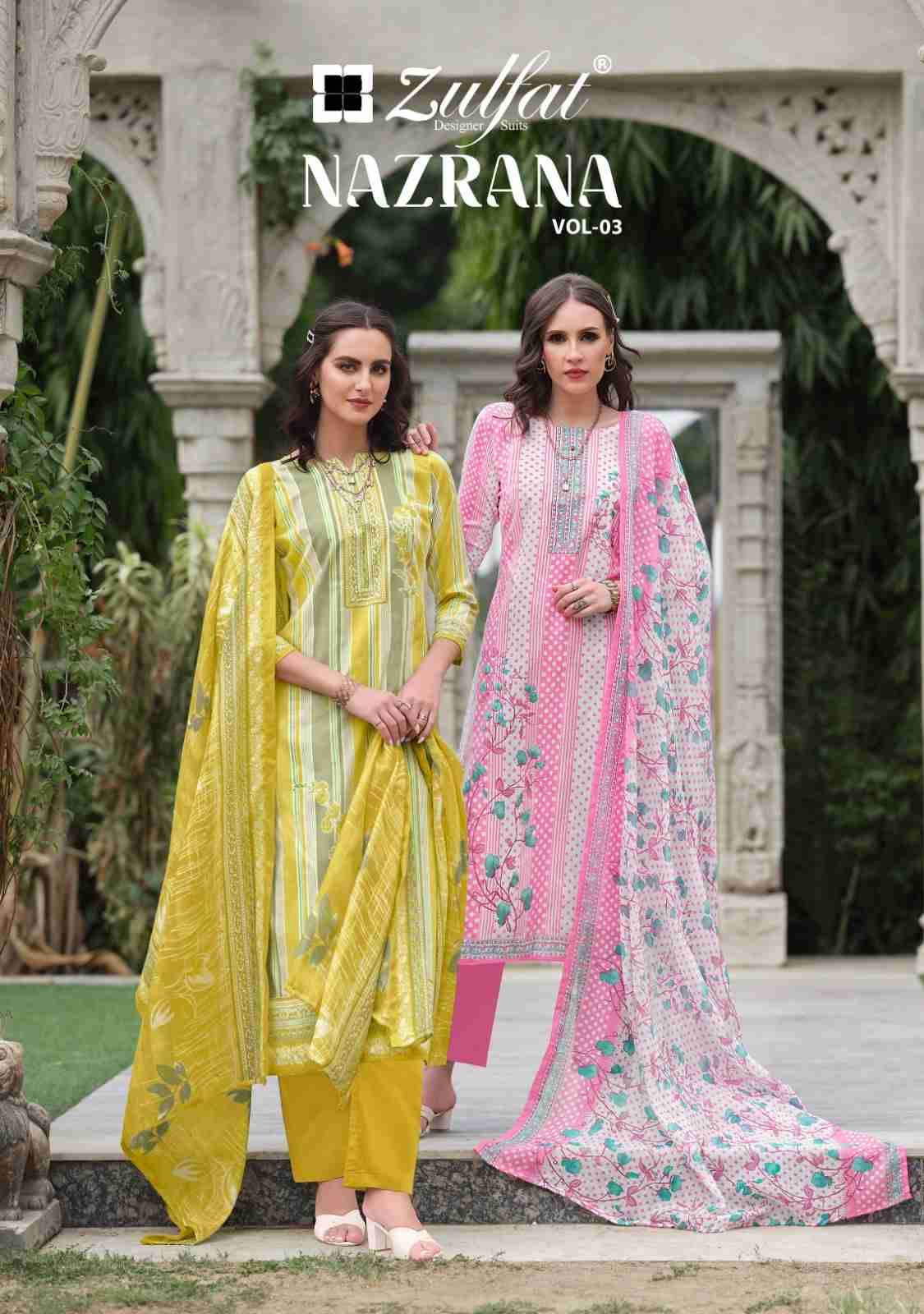 Nazrana Vol-3 By Zulfat 557-001 To 557-008 Series Beautiful Festive Suits Stylish Fancy Colorful Casual Wear & Ethnic Wear Pure Cotton Print Dresses At Wholesale Price