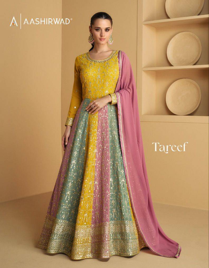 Tareef By Aashirwad Creation 9971 To 9973 Series Designer Stylish Fancy Colorful Beautiful Party Wear & Ethnic Wear Collection Georgette Gown With Bottom At Wholesale Price