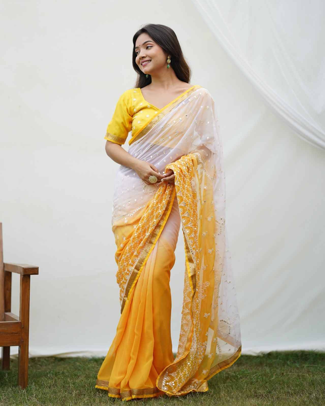 Yellow Sequence Vol-2 By Pc Indian Traditional Wear Collection Beautiful Stylish Fancy Colorful Party Wear & Occasional Wear Heavy Georgette Sarees At Wholesale Price