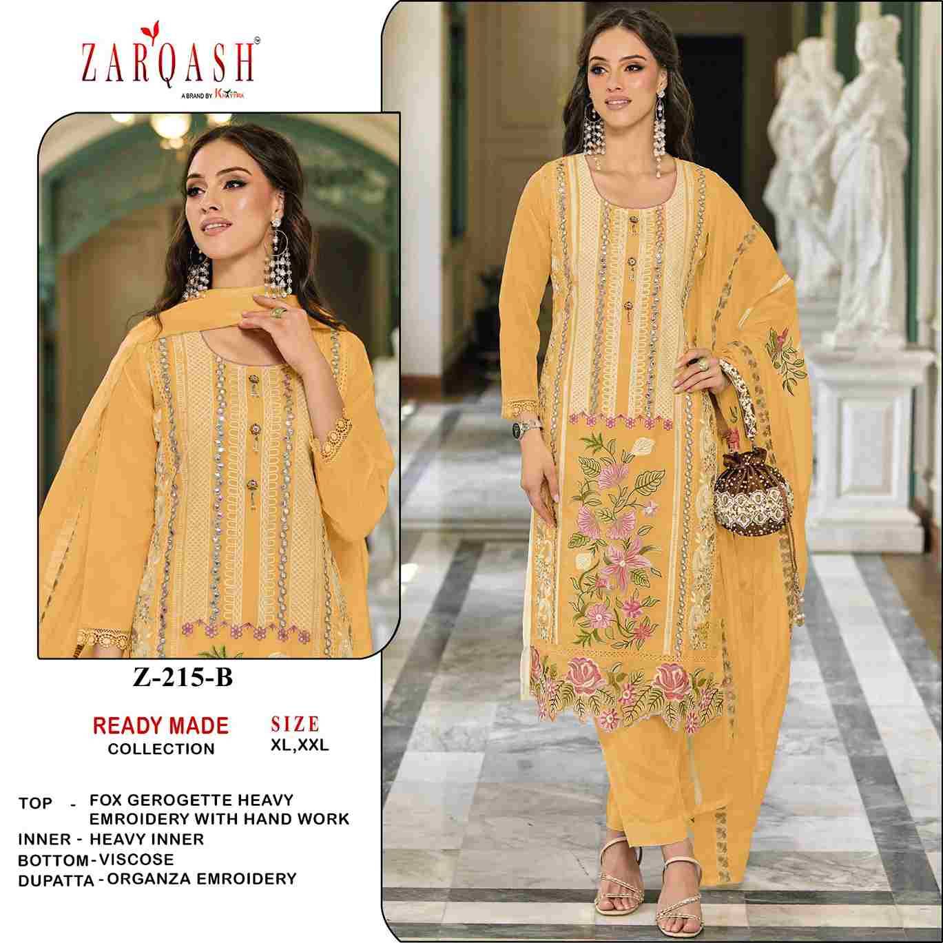 Zarqash Hit Design Z-215 Colours By Zarqash Z-215-A To Z-215-C Series Beautiful Pakistani Suits Colorful Stylish Fancy Casual Wear & Ethnic Wear Faux Georgette Dresses At Wholesale Price