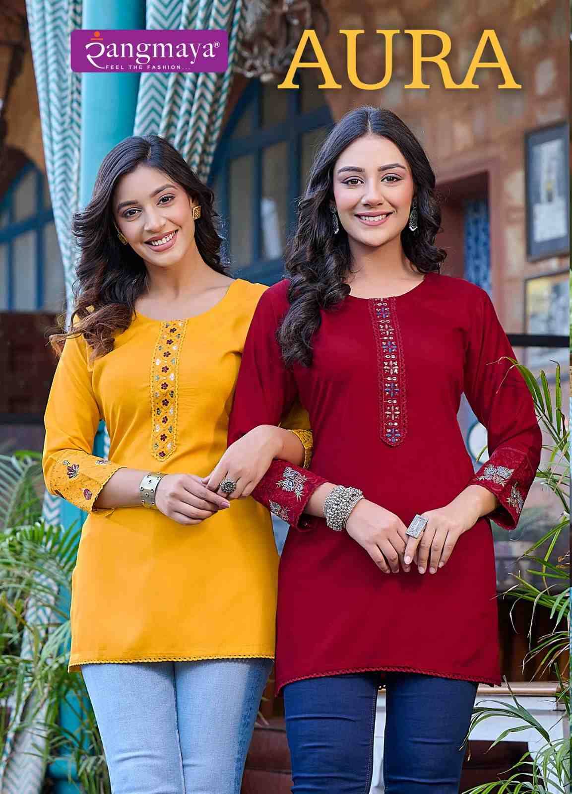 Aura By Rangmaya 101 To 108 Series Designer Stylish Fancy Colorful Beautiful Party Wear & Ethnic Wear Collection Rayon Tops At Wholesale Price