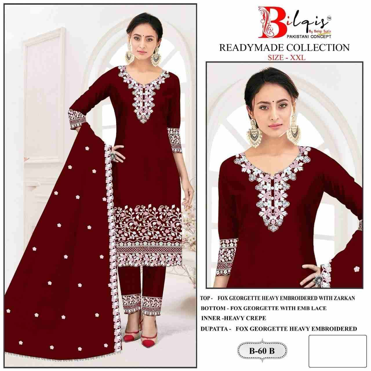 Bilqis 60 Colours By Bilqis 60-A To 60-D Series Beautiful Pakistani Suits Stylish Fancy Colorful Party Wear & Occasional Wear Faux Georgette Embroidery Dresses At Wholesale Price