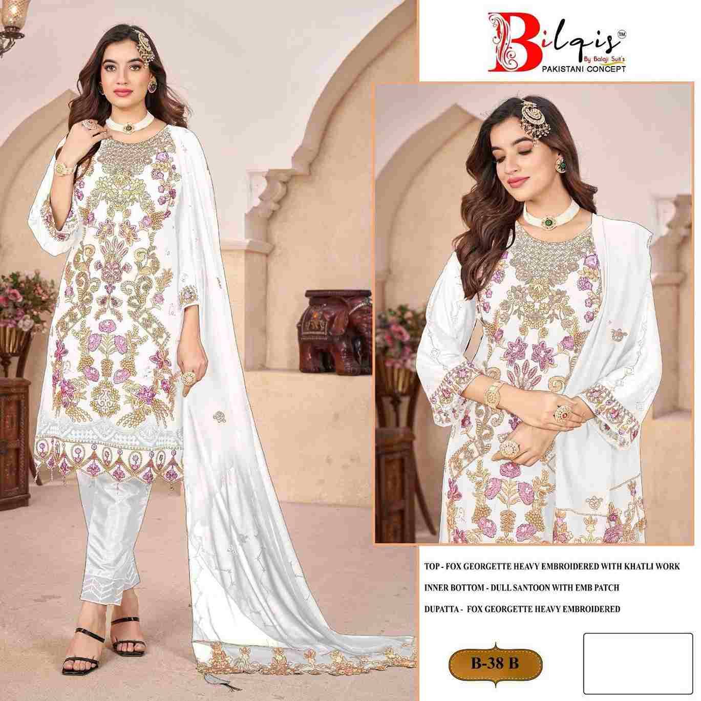Bilqis 38 Colours By Bilqis 38-A To 38-B Series Beautiful Pakistani Suits Stylish Fancy Colorful Party Wear & Occasional Wear Faux Georgette Embroidery Dresses At Wholesale Price