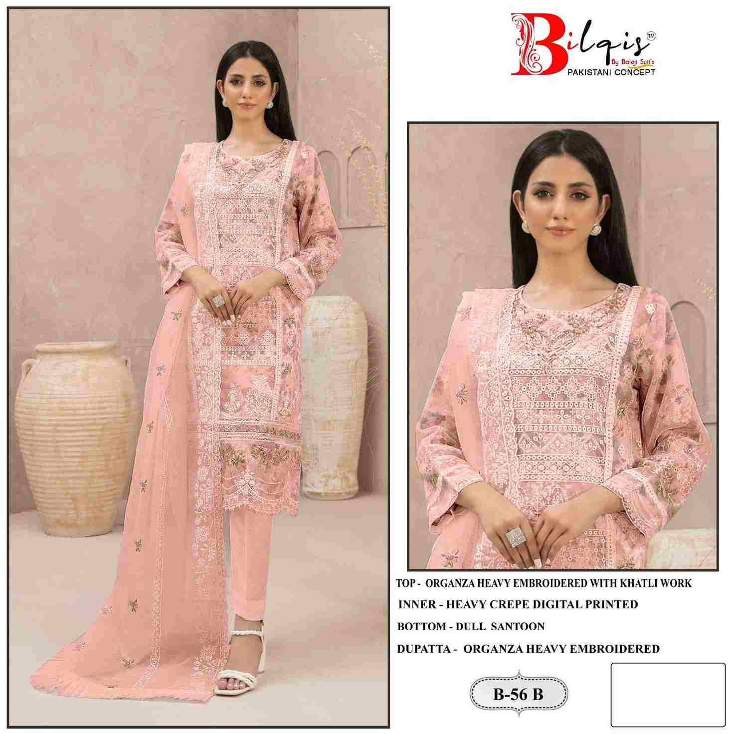 Bilqis 56 Colours By Bilqis 56-A To 56-D Series Beautiful Pakistani Suits Stylish Fancy Colorful Party Wear & Occasional Wear Organza Embroidery Dresses At Wholesale Price