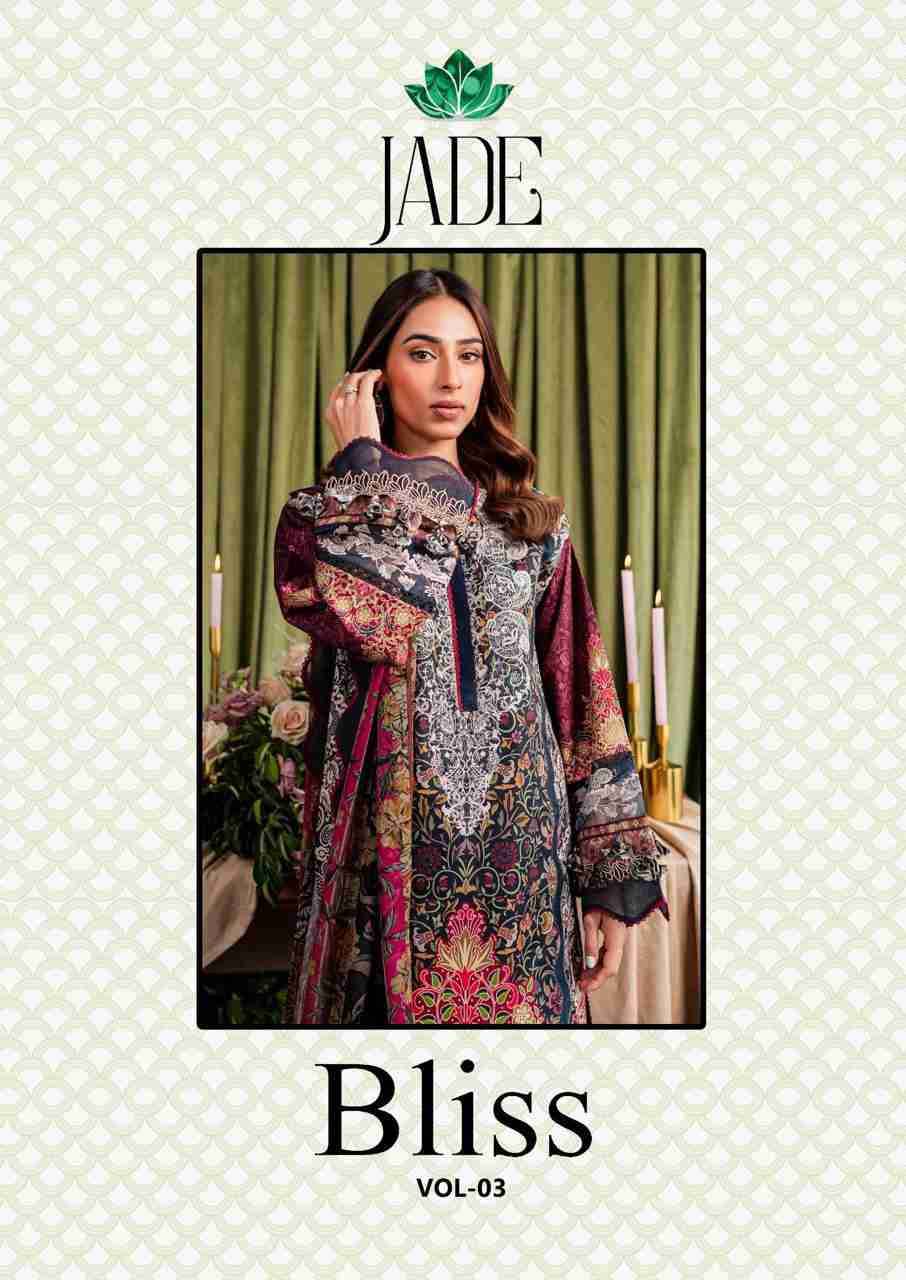 Bliss Vol-3 By Jade 3001 To 3008 Series Beautiful Festive Suits Colorful Stylish Fancy Casual Wear & Ethnic Wear Pure Cotton Print Dresses At Wholesale Price