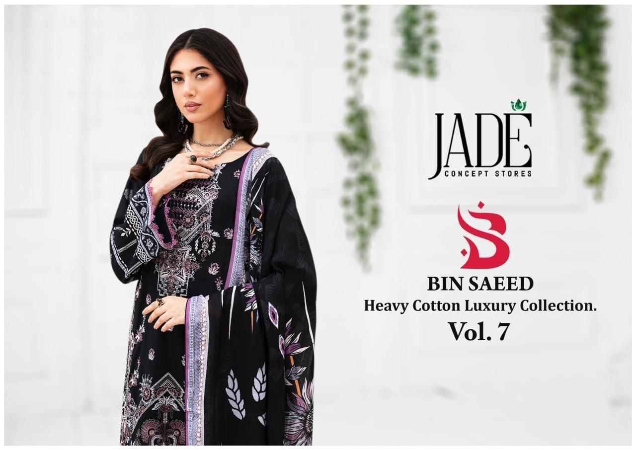 Bin Saeed Vol-7 By Jade 701 To 706 Series Beautiful Festive Suits Stylish Fancy Colorful Casual Wear & Ethnic Wear Pure Lawn Cotton Print Dresses At Wholesale Price