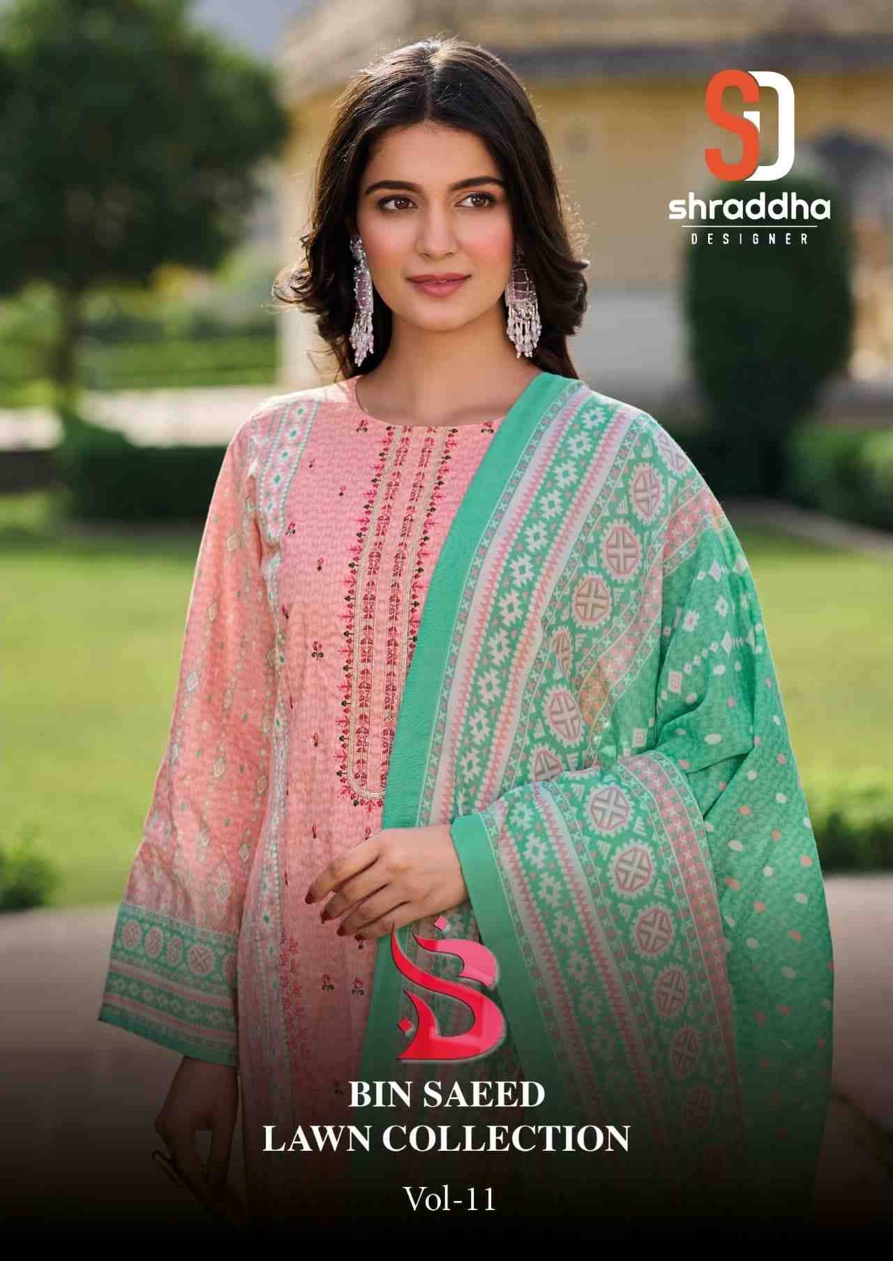 Bin Saeed Lawn Collection Vol-11 By Shraddha Designer 11001 To 11004 Series Designer Pakistani Suits Beautiful Fancy Stylish Colorful Party Wear & Occasional Wear Pure Cotton Print With Embroidery Dresses At Wholesale Price