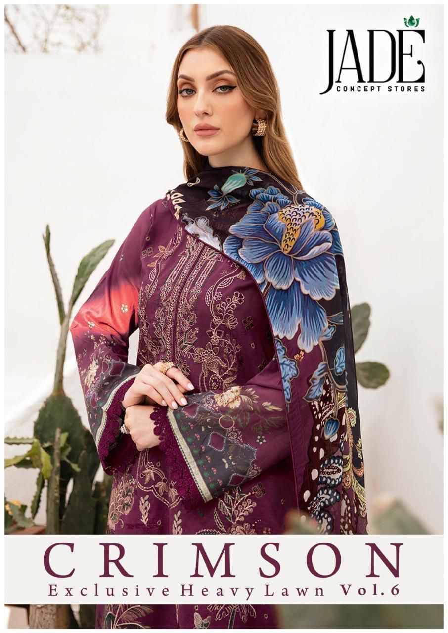 Crimson Vol-6 By Jade 601 To 606 Series Beautiful Festive Suits Stylish Fancy Colorful Casual Wear & Ethnic Wear Pure Lawn Digital Print Dresses At Wholesale Price