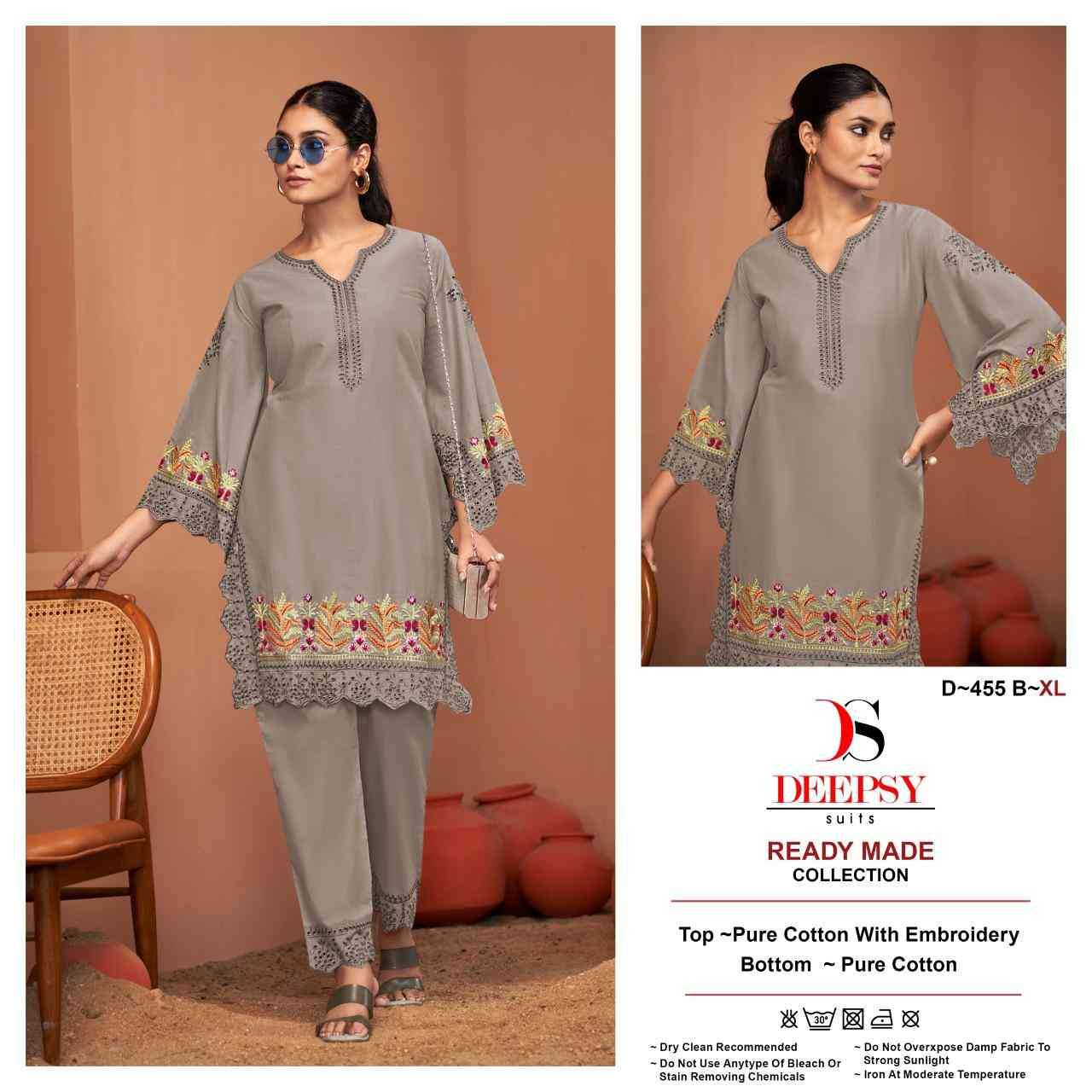 Deepsy Hit Design 455 Colours By Deepsy Suits 455-A To 455-D Series Designer Pakistani Suits Collection Beautiful Stylish Fancy Colorful Party Wear & Occasional Wear Pure Cotton Co-Ords At Wholesale Price