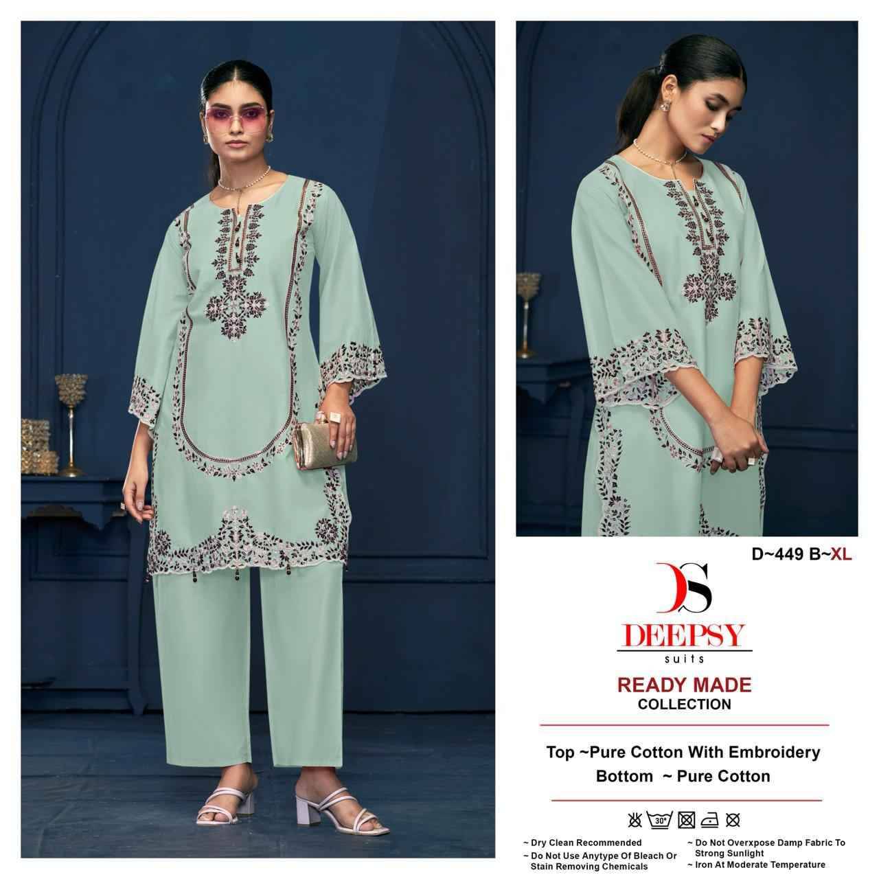 Deepsy Hit Design 449 Colours By Deepsy Suits 449-A To 449-D Series Designer Pakistani Suits Collection Beautiful Stylish Fancy Colorful Party Wear & Occasional Wear Pure Cotton Kurtis With Bottom At Wholesale Price