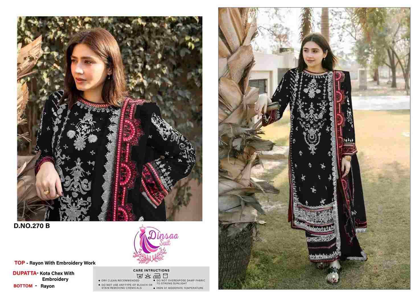 Dinsaa Hit Design 270 Colours By Dinssa Suits 270-A To 270-D Series Pakistani Suits Beautiful Fancy Colorful Stylish Party Wear & Occasional Wear Pure Rayon Embroidery Dresses At Wholesale Price